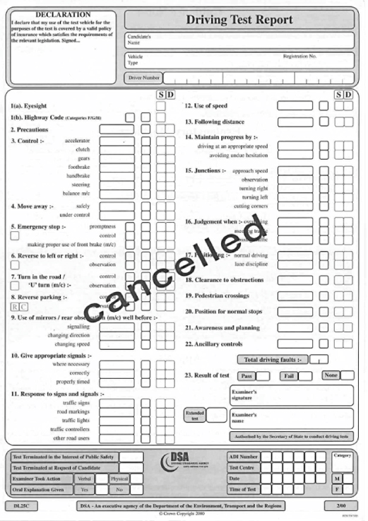 Driving Test Form